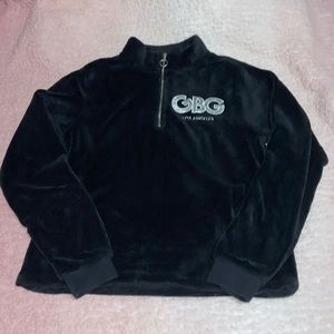 G by Guess black fuzzy pull over quarter zip sweater